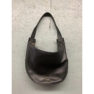 Aspinal of London Black Hudson Crescent Black Bag Milled Pebbled Tote‎ Zip
